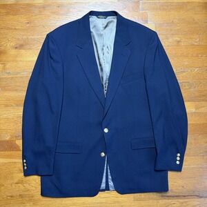 Vtg Mens Gold Button Blazer 48L Navy Blue Hopsack USA Made Palm Beach Sport Coat